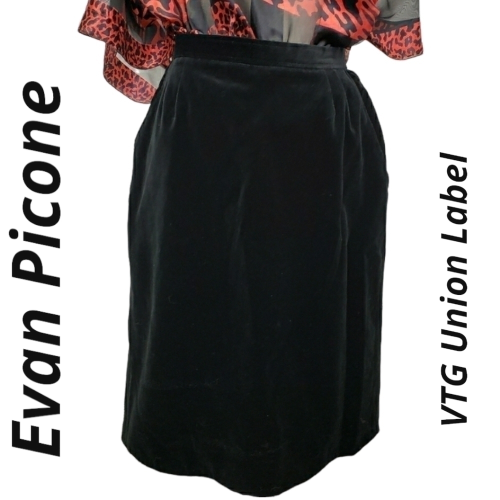 Vintage Evan Picone Velvet Midi Skirt USA ILGWA Label Black 29" Waist EUC